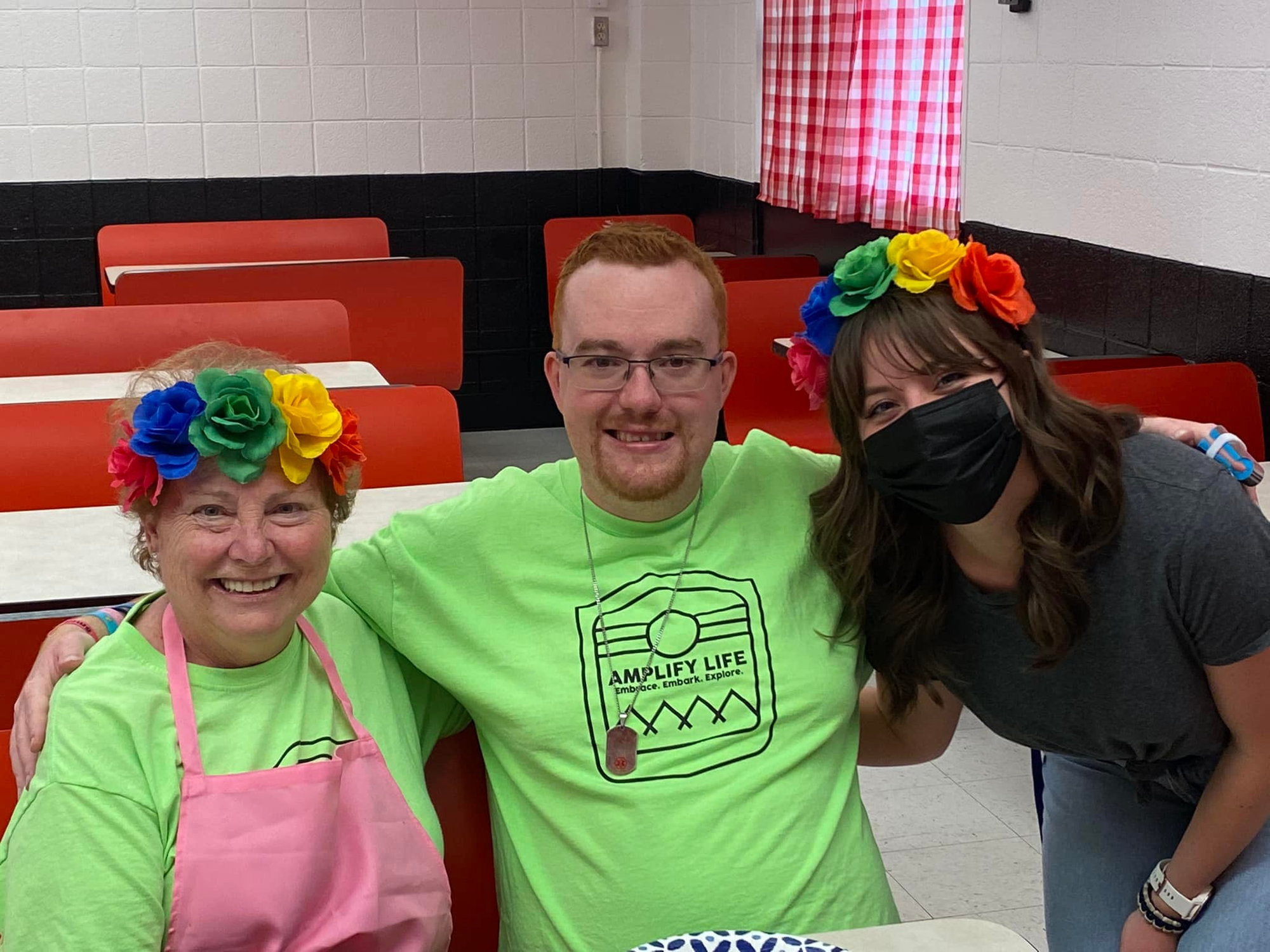 Participants in flower crowns at a party